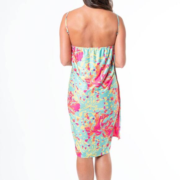 Karina Boho Floral Tropical Hot Pink Reversible Swimsuit Cover Up Dress L/XL - Picture 6 of 11